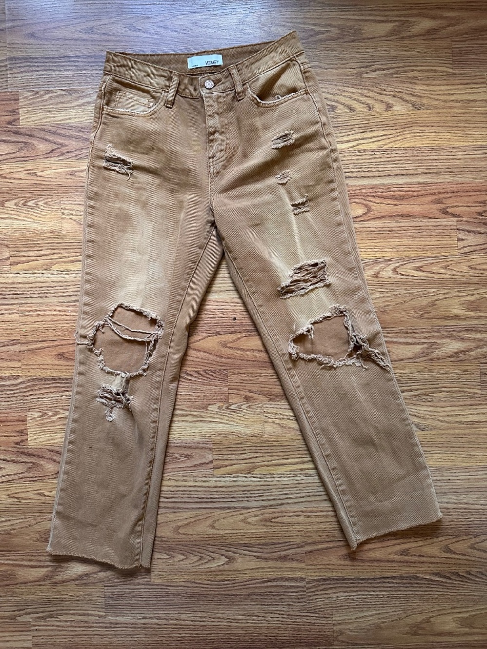 VERVET Distressed Cropped Straight Leg Jeans Women’s 25 x 26 High Rise Camel Tan - Picture 2 of 6